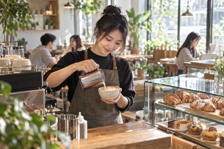 餐廳、咖啡廳網站設計：咖啡師在吧台拉花